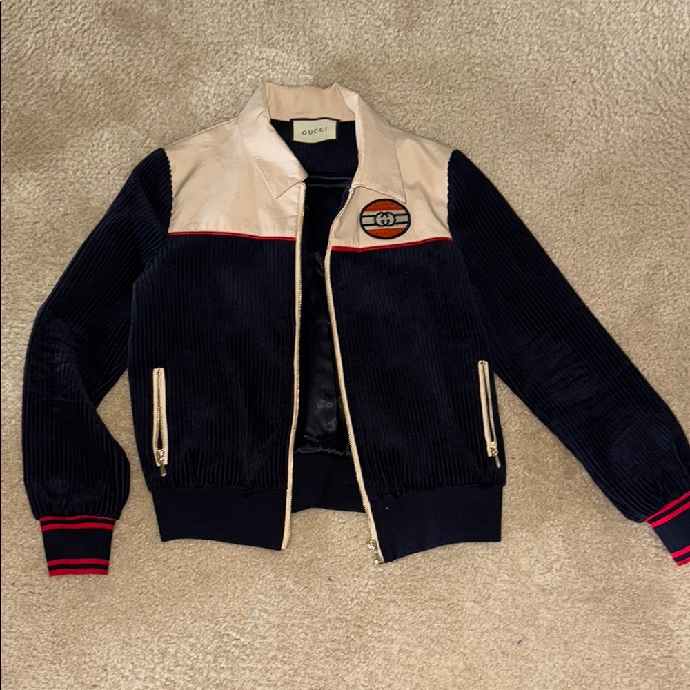 Gucci Navy and Beige Corduroy Jacket - size small